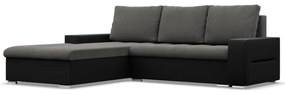 Toronto sarokkanapé, 2 ágyneműtartóval, bársony + műbőr, baloldali, szürke - fekete