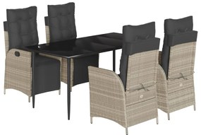 vidaXL 5részes világosszürke polyrattan kerti étkezőgarnitúra párnával