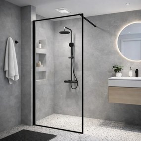Erga Paris, Beépíthető zuhanykabin 120x200 cm, fekete keretben, 8 mm-es átlátszó üveg, fekete profil, ERG-V02-PARIS-120x200-BF