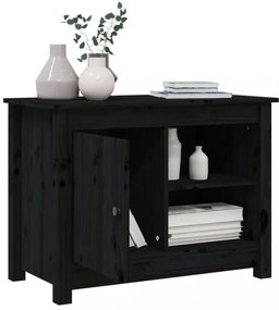 fekete tömör fenyőfa TV-szekrény 70 x 36,5 x 52 cm