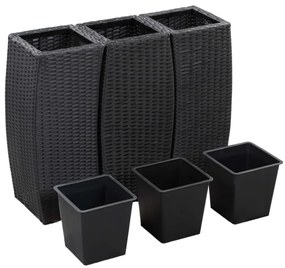 3 db fekete polyrattan kerti magaságyás