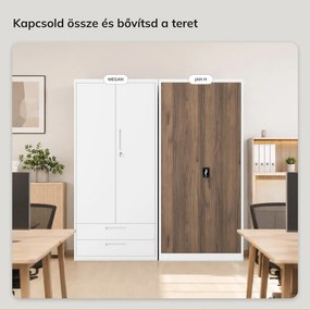 Fém irodai dokumentumszekrény, fehér / dió, 900x1950x400 mm: JAN H Eco Design