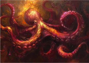 Üveg kép - Polip, olajfestmény (70x50 cm)