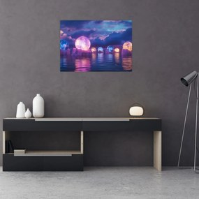 Üveg kép - Bolygók a vízen (70x50 cm)