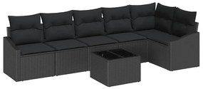 vidaXL Kanapé Szett párnával 7 pcs Fekete polirattan
