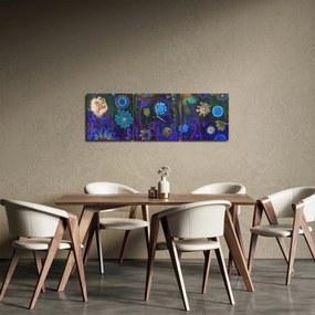 Sötétkék virágok képe (órával) (90x30 cm)