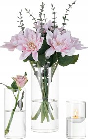 Dekoratív Üveg Vázák 3 Darabos Szett 10/15/20 cm Átlátszó Hengeres