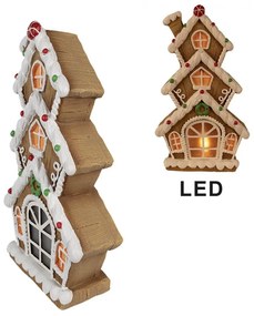 Mézeskalács emeletes házikó LED-es karácsonyi dekoráció 41 cm