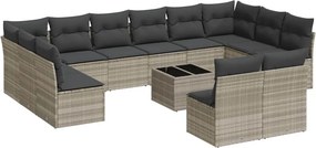 vidaXL 13 részes világosszürke polyrattan kerti ülőgarnitúra párnákkal