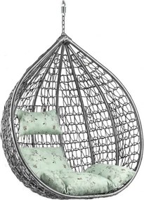 Szürke függőszék KOKON állvány nélkül, világoszöld mintás párnával