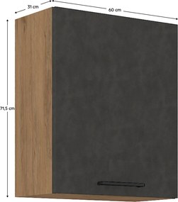Felsőszekrény, tölgy lancelot/szürke matt, VEGA 60 G-72 1F