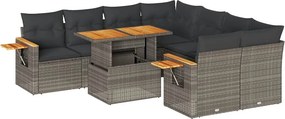 vidaXL 9 részes szürke polyrattan akácfa kerti ülőgarnitúra párnákkal