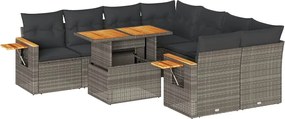 vidaXL 9 részes szürke polyrattan akácfa kerti ülőgarnitúra párnákkal
