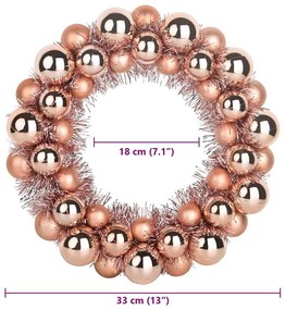 Karácsonyi labda koszorúk 2 pcs Rózsaarany 33 x 33 x 7 cm