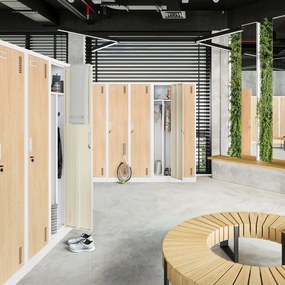 Pléh öltözőszekrény talpazaton, négymodulos, polcokkal, KACPER II, 800 x 1800 x 500 mm, Eco Design: fehér/ sonoma tölgy