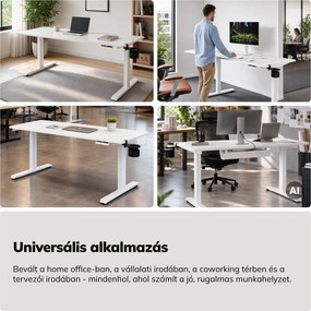 Elektromos, állítható magasságú, ergonomikus, fehér íróasztal,1600x800 mm: ARIA