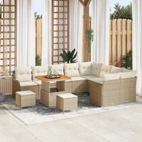 12 Részes Kerti Kanapészett Párnákkal Bézs Poly Rattan Acacia