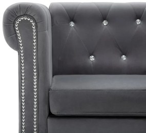 szürke 3 személyes bársony Chesterfield kanapé 199x75x72 cm