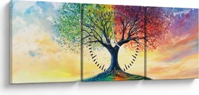 Kép – Évszakok festett fája (órával) (90x30 cm)