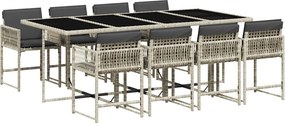 vidaXL 9részes világosszürke polyrattan kerti étkezőgarnitúra párnával