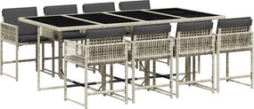 vidaXL 9részes világosszürke polyrattan kerti étkezőgarnitúra párnával