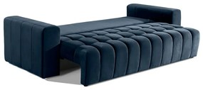 Sötétkék bársony kinyitható-tárolóhelyes kanapé 247 cm Lazaro – ELTAP