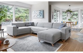 Világosszürke kinyitható-tárolóhelyes sarokkanapé (bal oldali-U alakú) Classy Sophie – Miuform