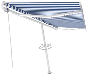 kék/fehér automata szélérzékelős és LED-es napellenző 500x350cm