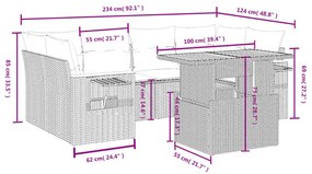 7 részes bézs polyrattan kerti ülőgarnitúra párnákkal