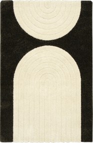 Shaggy Szőnyeg Hálószobába Grafit Krém Art Geo 3D Félkör Akra 200x290 cm