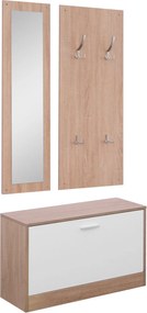 HOMCOM 3 darabos Előszoba Bútor Szett Cipőpaddal, Fali Kabát Akasztóval és Tükörrel, Fa Gardrób a Hálószobába és Előszobába, 80x27x46,5 cm Fa Színben