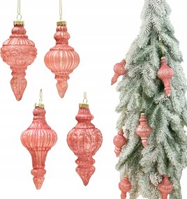 Rózsaszín Díszített Üveg Karácsonyfa Díszek 4 db-os Készlet Üveg karácsonyfadíszek, gömbök