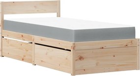 vidaXL tömör fenyőfa ágy fiókokkal és matraccal 90 x 190 cm