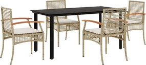 vidaXL 5 részes bézs polyrattan kerti étkezőgarnitúra párnákkal