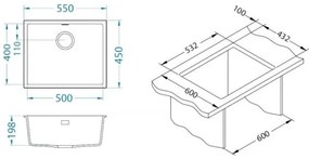 ALVEUS 1150057 - OMNI konyhai mosogató 55x45 cm gránit/fekete