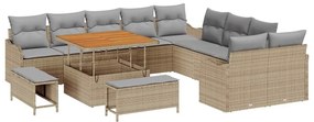 vidaXL Kerti Kanapé Szett 13 pcs Bézs polirattan