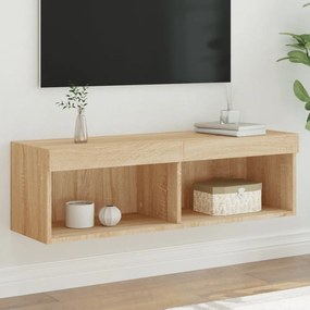 sonoma tölgy színű TV-szekrény LED-világítással 100x30x30 cm