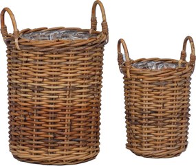 vidaXL Virágcserép Kosár tárolóval 2 pcs Barna Kubu rattán