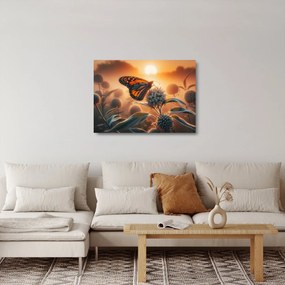 Üveg kép – Pillangó a lenyugvó napban (70x50 cm)