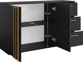 Komód, 2D3S, fekete/artisan tölgy, TOLIS TYP 3