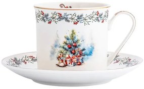 Karácsonyi fenyőfás hintalovas porcelán csésze aljjal 220 ml