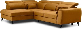 Sárga bársony kinyitható-tárolóhelyes sarokkanapé (bal oldali-L alakú) Noble – ELTAP