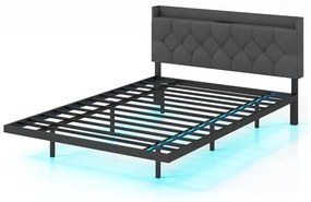 Fém ágykeret LED világítással, töltőállomással