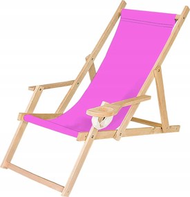 Fa Strand Kerti Napozóágy Italtartóval Egyszínű Rózsaszín Pink