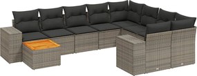 vidaXL 10 részes szürke polyrattan kerti ülőgarnitúra párnákkal