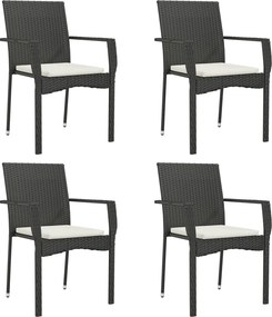 vidaXL 4 db fekete polyrattan kerti szék párnával