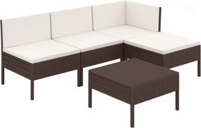 vidaXL 5 részes barna polyrattan kerti bútorszett párnákkal