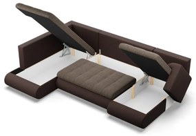 Tokio U sarokkanapé, 3 ágyneműtartóval, fonott + műbőr, baloldali, barna