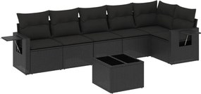 vidaXL 7 részes fekete polyrattan kerti ülőgarnitúra párnával