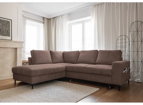Barna kordbársony kinyitható sarokkanapé (bal oldali) Lofty Lilly – Miuform